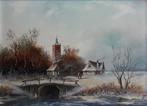 OUD WINTERLANDSCHAP️-HUISJES-SCHOORSTEEN MET ROOK-SNEEUW-IJS, Antiek en Kunst, Kunst | Schilderijen | Klassiek, Ophalen of Verzenden