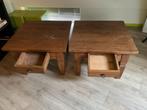 Twee houten bijzettafels met lade, 45 tot 60 cm, Gebruikt, Vierkant, Ophalen of Verzenden