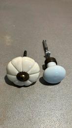 2 antieke deurknoppen knop porselein marmer brocante bloem, Ophalen of Verzenden