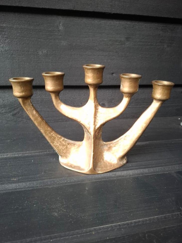 5 armige kandelaar Brutalistische, Antiek en Kunst, Antiek | Kandelaars, Koper of Brons, Ophalen of Verzenden