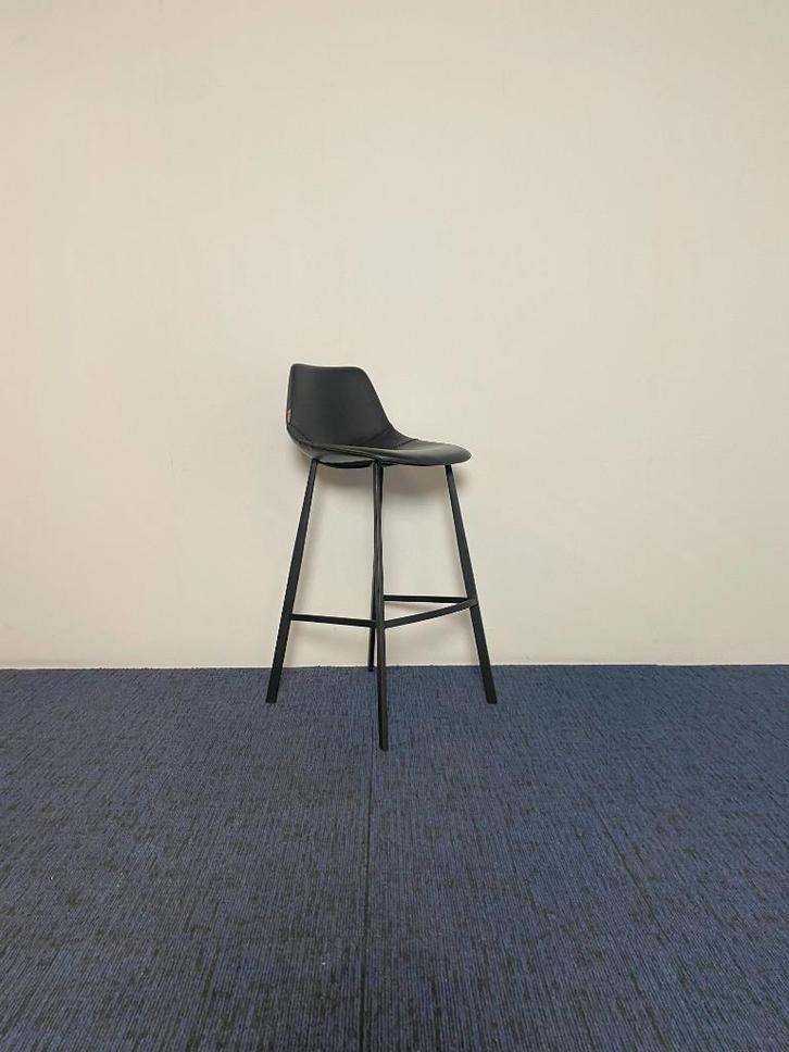 8 x Barkruk Dutchbone Franky - zwart leder, zwart frame, Huis en Inrichting, Barkrukken, Gebruikt, 60 tot 90 cm, Leer, 5 krukken of meer