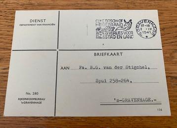 Briefkaart 1941 Verschoor Rijksinkoopbureau aan vd Stigchel beschikbaar voor biedingen