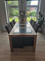 Massief houten eettafel met graniet inleg, Huis en Inrichting, Ophalen, Zo goed als nieuw
