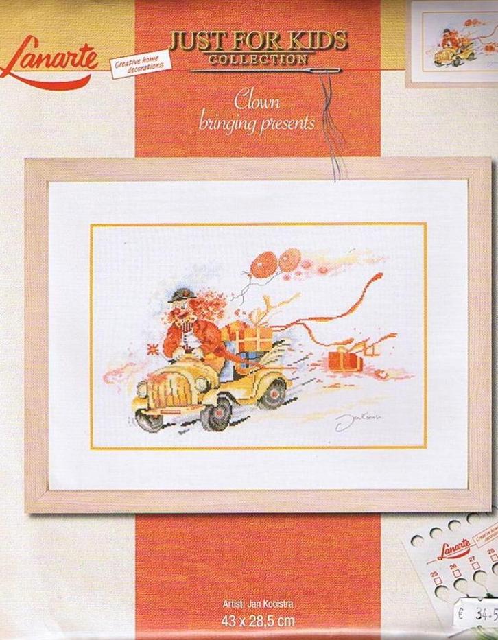 Cado koopje lanarte borduurpakket, clown met kadootjes 15613, Hobby en Vrije tijd, Borduren en Borduurmachines, Nieuw, Borduurpakket