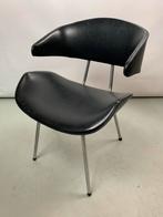 Vintage Design Stoel - Zwart Leer & Metaal, Gebruikt, Zwart, Leer, Ophalen of Verzenden