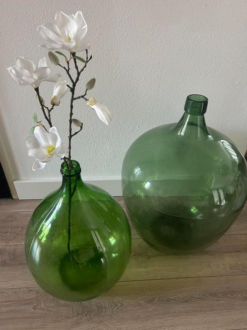 2 antieke Gistflessen Groot formaat, Huis en Inrichting, Woonaccessoires | Vazen, Gebruikt, Overige kleuren, 50 tot 75 cm, Glas