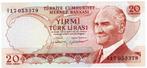 24-534 Turkije 20 lire 1970,, Postzegels en Munten, Bankbiljetten | Azië, Midden-Oosten, Los biljet, Verzenden