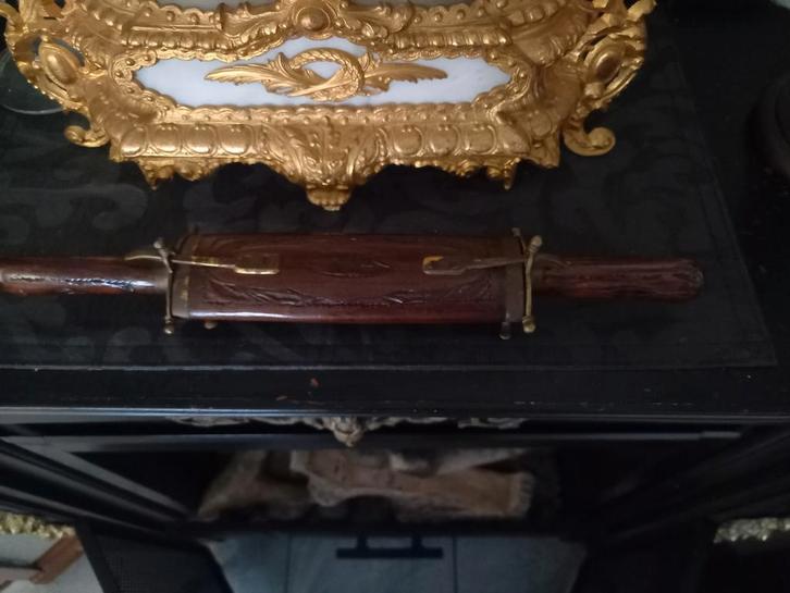 Mes en vork in houten bewerkte houder uit India, Antiek en Kunst, Kunst | Niet-Westerse kunst, Ophalen of Verzenden