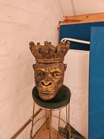 Gouden bloempot aap met kroon, Ophalen of Verzenden, Gebruikt, Beton, Dierenbeeld