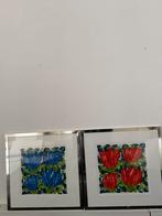 Zeefdruk rode en blauwe tulpen,handgesigneerd Ad van Hassel., Ophalen of Verzenden
