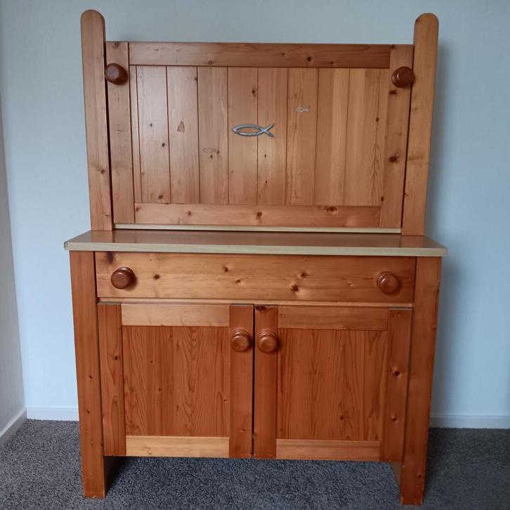 Nette grenen babycommode met opzetkast, Kinderen en Baby's, Kinderkamer | Commodes en Kasten, Gebruikt, Commode, 105 cm of meer