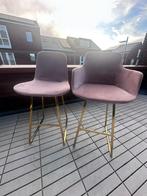 6 x Mowkan barstoel Skah Velvet | Goud | Rosewood, Huis en Inrichting, Barkrukken, Ophalen, Met voetsteun, 60 tot 90 cm, Metaal