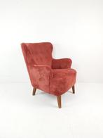 Artifort fauteuil T. Ruth | roze oranje ribstof dark pink, Hout, ., 75 tot 100 cm, Ophalen of Verzenden