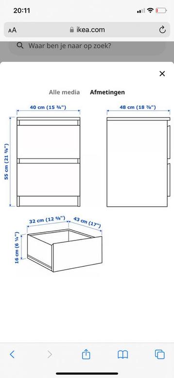 IKEA Malm nachtkastje 2 lades wit - afbeelding 5