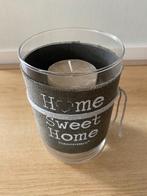 Home Sweet Home, glazen kaarshouder + kaars, Huis en Inrichting, Woonaccessoires | Kandelaars en Kaarsen, Overige materialen, Beige