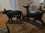 Metalen Koe en Hert Sculpturen - Onbekende Maker, Gebruikt, Zwart, Ophalen of Verzenden, Metaal