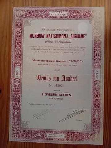 Aandeel Mijnbouw Maatschappij Suriname - 1904 beschikbaar voor biedingen