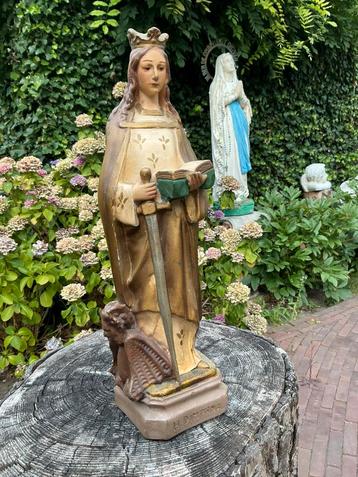 Antiek heiligenbeeld ❤️ H. Dimphna van Geel beschikbaar voor biedingen