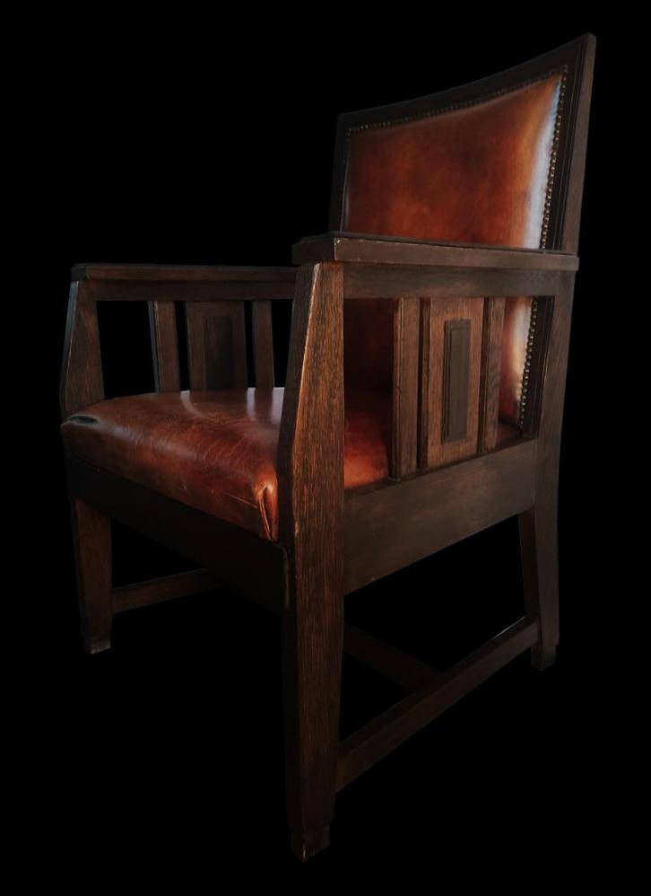 Fantastische vintage Art deco Haagse school Bern. Vos stoel, Huis en Inrichting, Stoelen, Gebruikt, Eén, Hout, Leer, Bruin, Ophalen