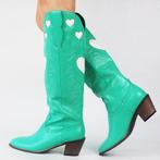 Hoge groene dames laarzen met hartjes / cowboy cowgirl boots, Verzenden, Nieuw, Groen, Hoge laarzen