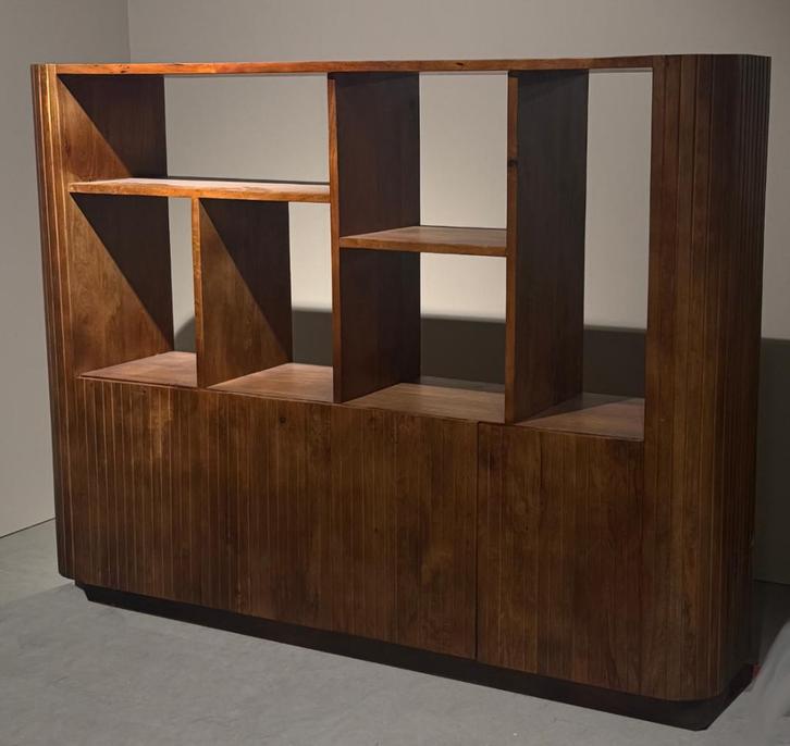 Mango japandi wand kast rond bruin hout, Huis en Inrichting, Kasten | Wandmeubels, Nieuw, Minder dan 100 cm, Minder dan 150 cm