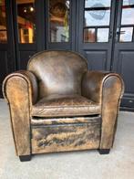 Stijlvolle Klassieke Art Deco Fauteuil Bart van Bekhoven, Gebruikt, Leer, 75 tot 100 cm, 100 tot 125 cm