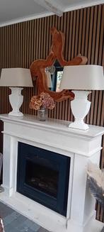 2x tafellamp, lampvoet + kap. Creme/zand, Huis en Inrichting, Lampen | Tafellampen, Ophalen of Verzenden, Zo goed als nieuw, Minder dan 50 cm