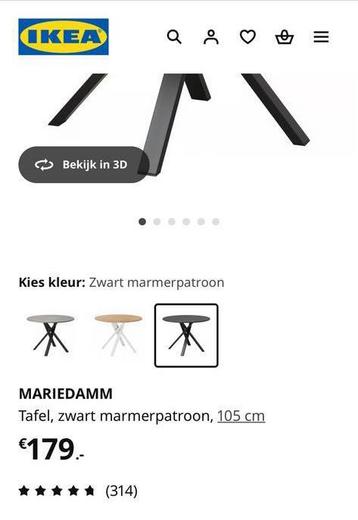 Ikea Ettafel MARIEDAMM 105 cm, zwart marmerpatroon, 105 cm beschikbaar voor biedingen