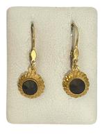 Vintage gouden oorhangers met granaat., Verzenden, Goud, Oorbellen, Met edelsteen