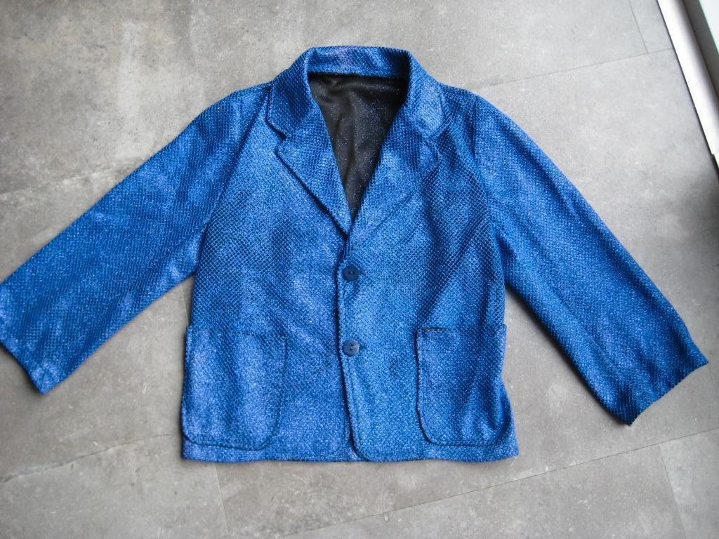 Blauw glitter disco jasje,  maat 110/116, Kinderen en Baby's, Ophalen of Verzenden, Gebruikt, 110 t/m 116, Jongen of Meisje