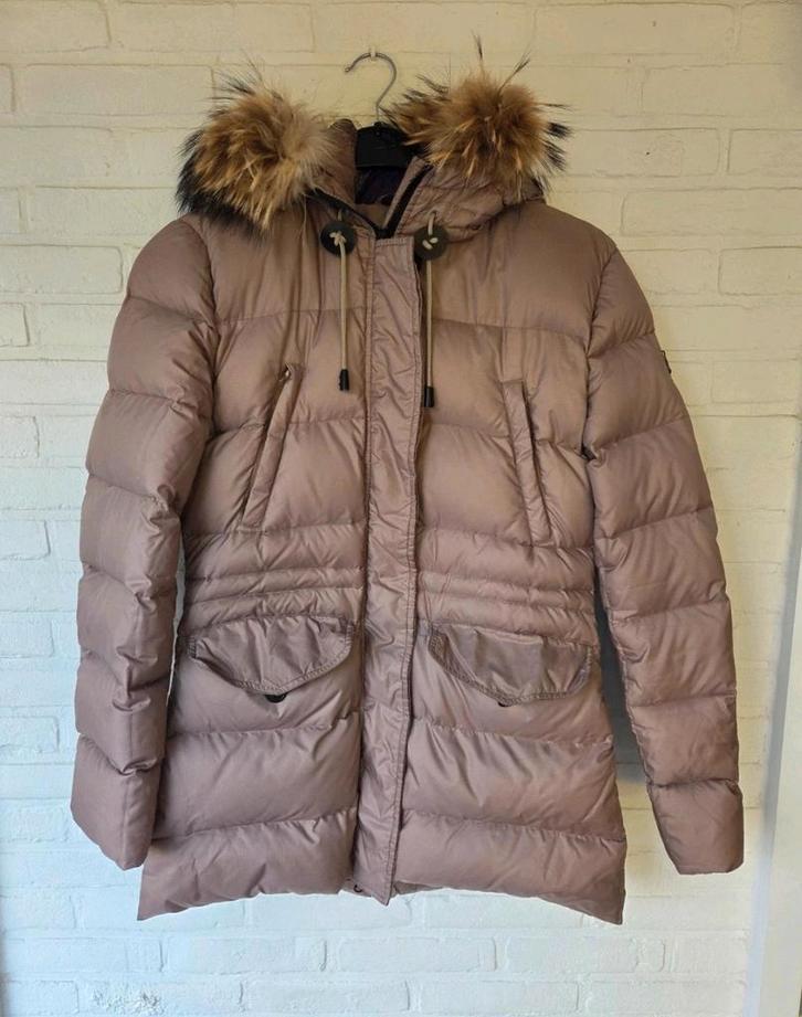 Mooie beige winterjas Hetrégo met bontkraag, Kleding | Dames, Jassen | Winter, Gedragen, Maat 42/44 (L), Verzenden