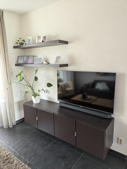 Zwevend televisiemeubel met 2 wandplanken, Huis en Inrichting, Kasten | Televisiemeubels, Gebruikt, Minder dan 100 cm, 150 tot 200 cm