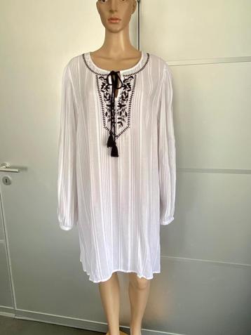 i293 Yesta maat 50+52 lange blouse tuniek Ibiza jurk wit beschikbaar voor biedingen