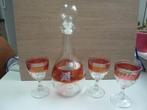 kristal,  Vintage wijnkaraf met 3 wijnglazen, Antiek en Kunst, Antiek | Glas en Kristal, Ophalen of Verzenden