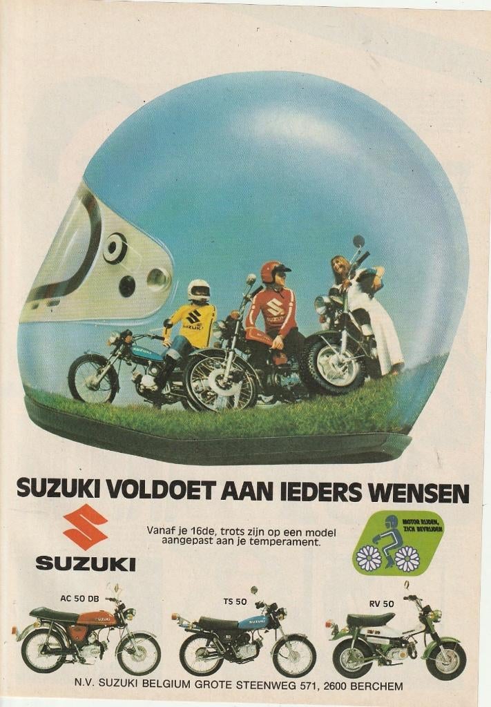 Retro reclame 1978 Suzuki brommer AC50DB TS50 RV50, Verzenden, Overige typen