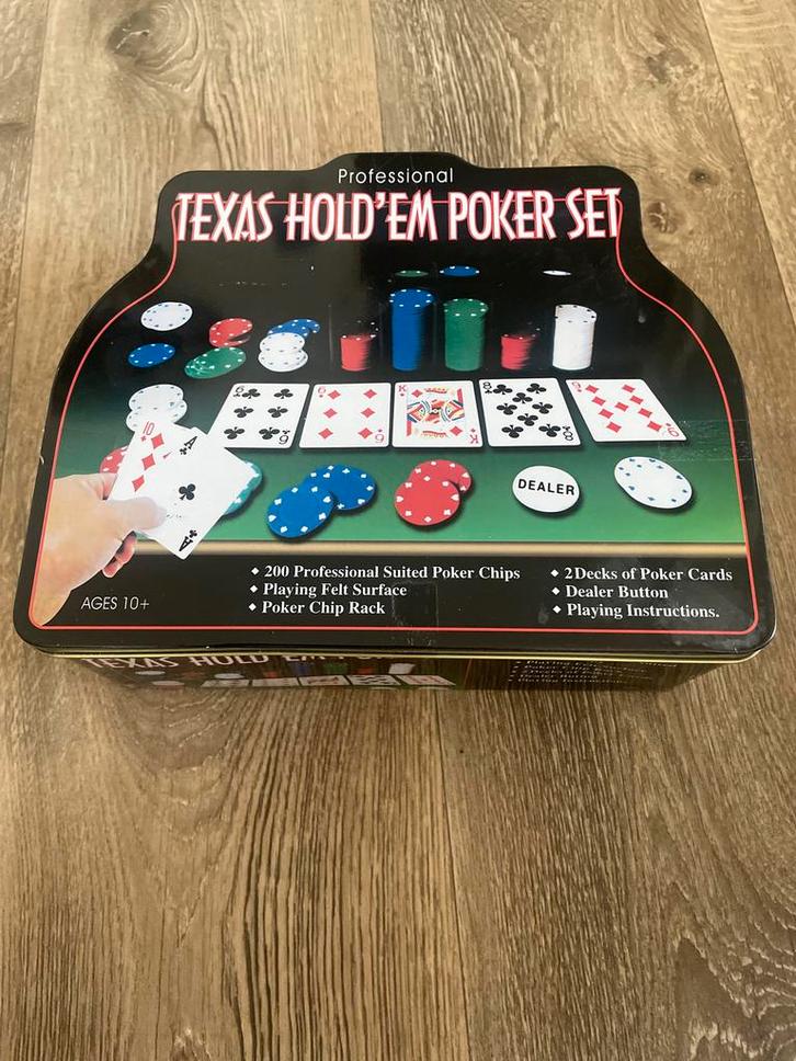 Texas Hold'em Pokerset - Nieuw in blik, Hobby en Vrije tijd, Gezelschapsspellen | Bordspellen, Nieuw, Een of twee spelers, Reisspel