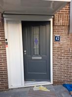 Grijze buitendeur met glas in lood, Doe-het-zelf en Verbouw, Deuren en Horren, Ophalen, Gebruikt, 80 tot 100 cm, Buitendeur