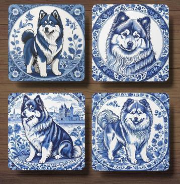 Finse Lappenhond Delfts Blauw onderzetters met houder beschikbaar voor biedingen
