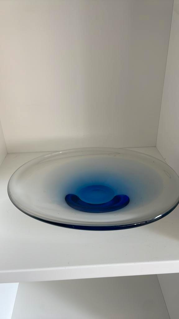 Boheems Tsjechisch Blauw Helder Schaal Glas Kristal, Antiek en Kunst, Antiek | Glas en Kristal, Ophalen of Verzenden