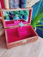 Aziatische houten muziek sieraden kistje met spiegeltje, Ophalen of Verzenden