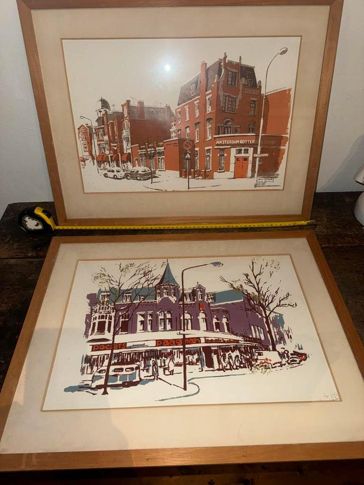 2 x grote gesigneerde Aquarel van Hans Westenberg Den Haag, Antiek en Kunst, Kunst | Tekeningen en Foto's, Ophalen of Verzenden