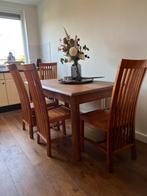 Vier teak houten stoelen, Huis en Inrichting, Stoelen, Ophalen, Gebruikt, Bruin, Vier