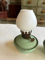 Antiek Engels olielampenset, groen metalen reservoir., Ophalen of Verzenden