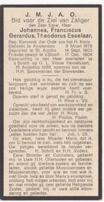 Kruisheer Johannes Esselaar 1878 Amsterdam + 1939 Uden, Verzamelen, Bidprentjes en Rouwkaarten, Verzenden, Bidprentje