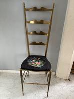 Vintage 50’s messing Chiavari stoel met gebloemde bekleding, Huis en Inrichting, Ophalen of Verzenden, Zo goed als nieuw, Eén