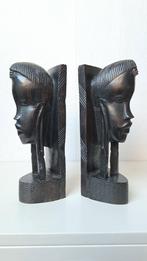 Set zwart houten Afrikaanse vrouwenhoofden boeksteunen., Antiek en Kunst, Ophalen of Verzenden