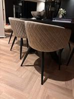 6 Beige Eetkamerstoelen met Zwarte Poten, Huis en Inrichting, Stoelen, Ophalen, Gebruikt, Overige kleuren, Stof