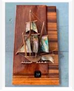 Zeilschip abalone paoa schelp op houten ondergrond 24 x 13cm, Antiek en Kunst, Ophalen of Verzenden