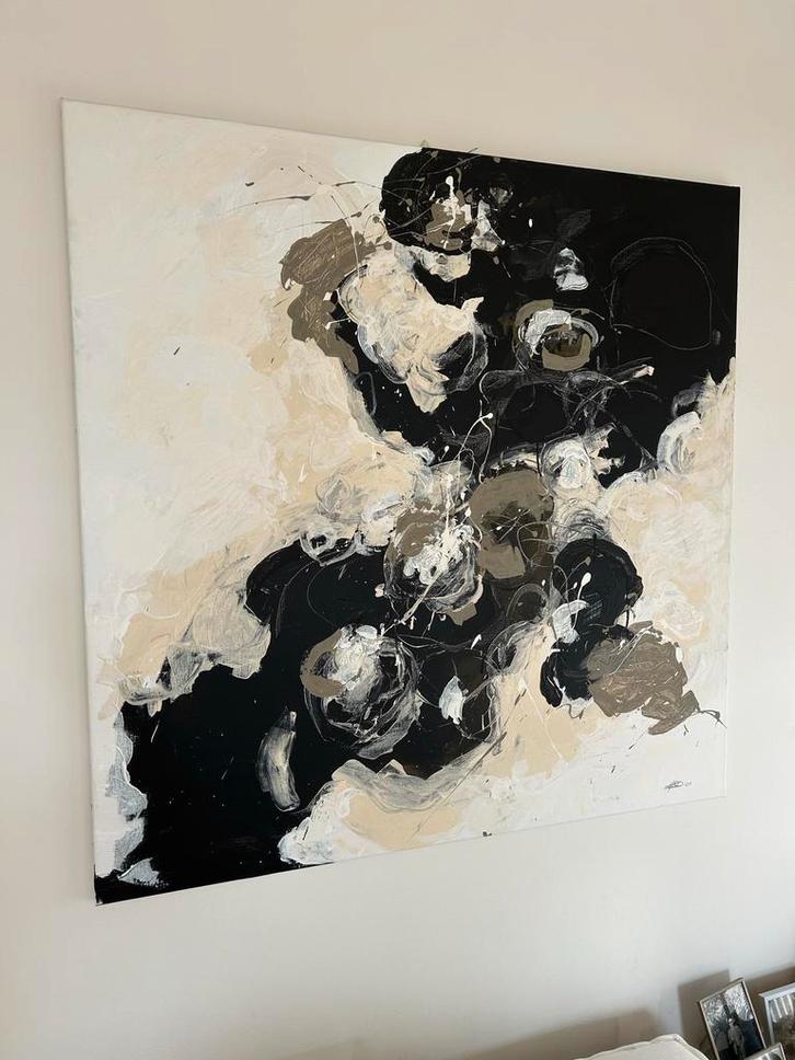 Abstract Zwart-Wit Schilderij, Antiek en Kunst, Kunst | Schilderijen | Abstract, Ophalen