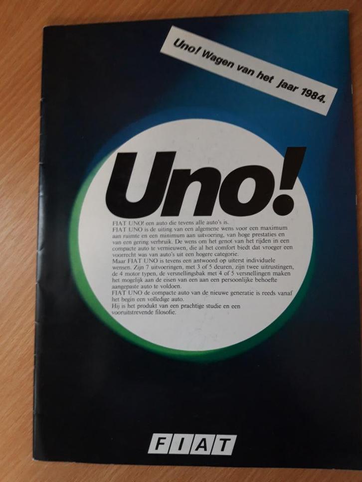 Folder Fiat Uno – Auto van het Jaar 1984, Boeken, Auto's | Folders en Tijdschriften, Zo goed als nieuw, Overige merken, Ophalen of Verzenden
